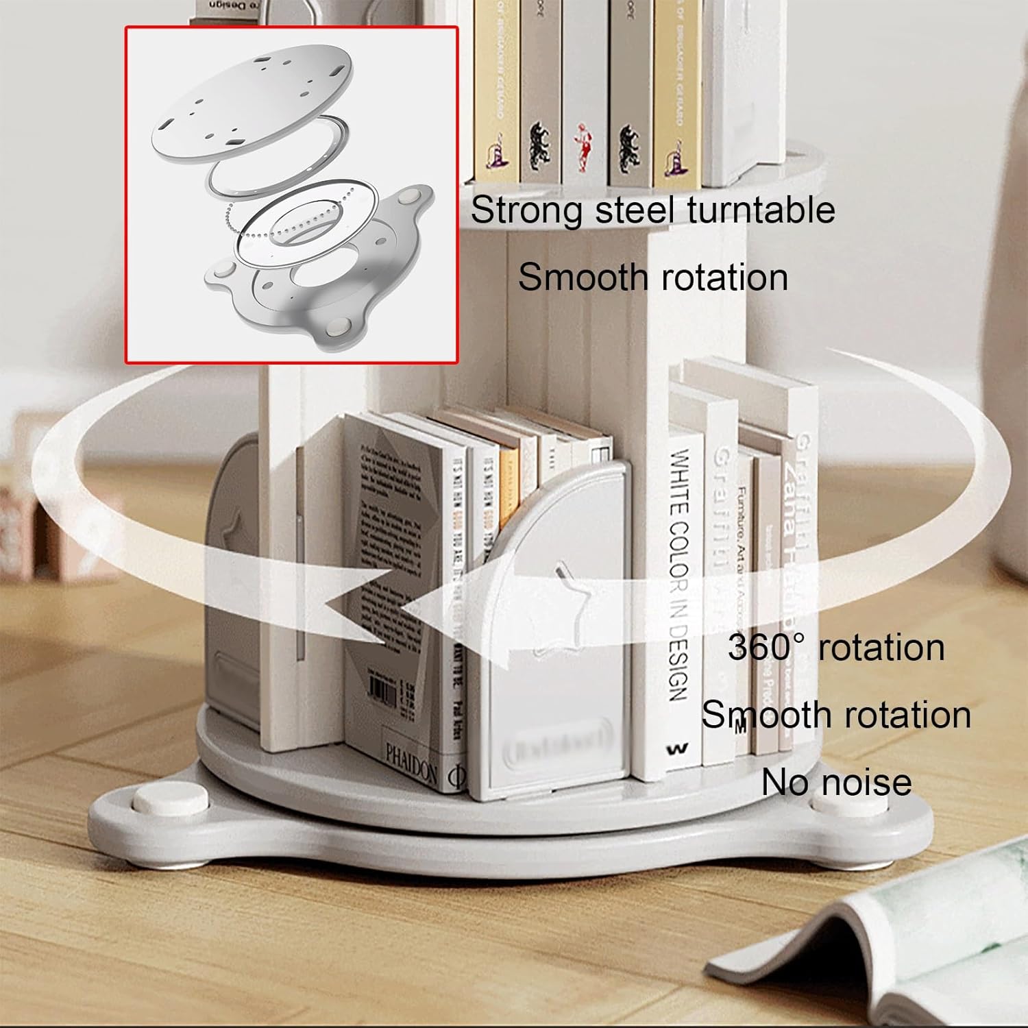 Rotating Bookshelf, Spinning Book Tower Swivel Bookcase, Multi-Layer Display Rack, Freestanding Corner Bookcase for Playroom Bedroom Living Room(Gray,164cm/64.6in)