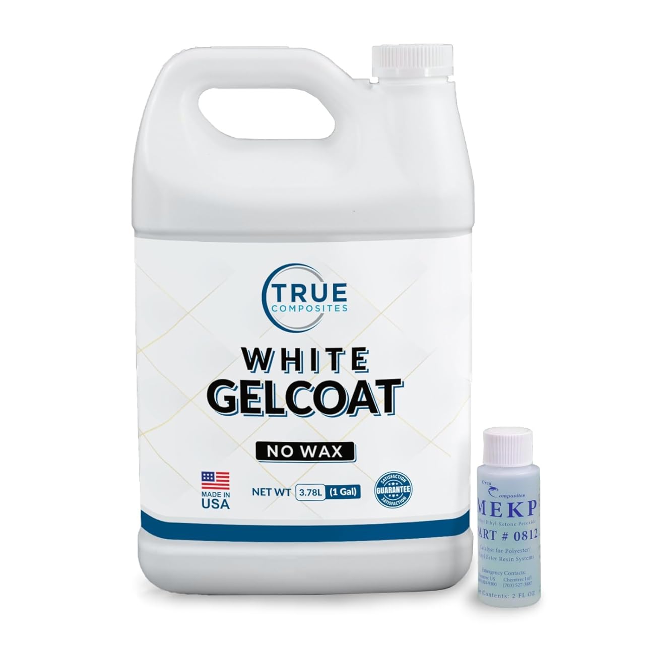 White Gelcoat No Wax – Isophthalic NPG Fiberglass Marine Gel Repair Kit, UV Resistant & Waterproof for Boats, Pools & Fiberglass (1 Gallon + 2oz MEKP-925)