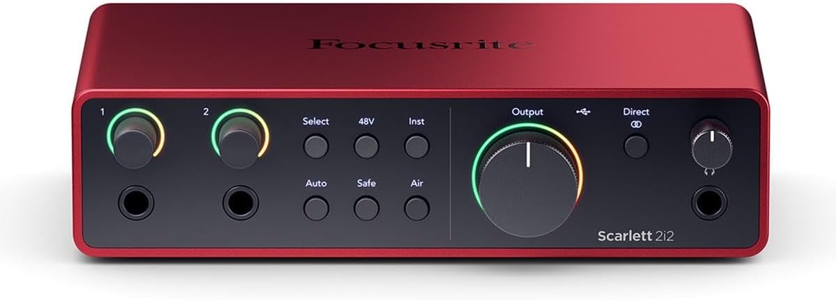 Focusrite Scarlett 2i2 Studio 4th Gen USB Audio Interface with Microphone, Headphones and Software Suite, Bundle with Broadcast Arm with Internal Springs and Integrated XLR Cable, Pop Filter