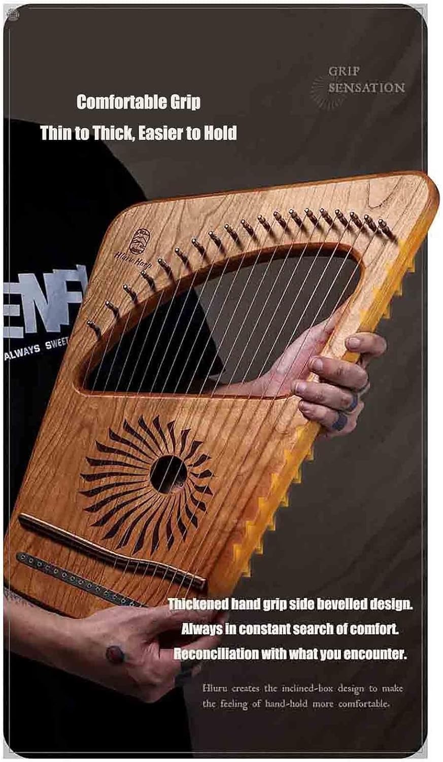 Lyre Harp - Earthlight Series, 7/19 Metal Strings Cherry Wood Lyakin Stringed Instruments, Gift for Music Lovers Students Beginners (Color : 7 Strings)