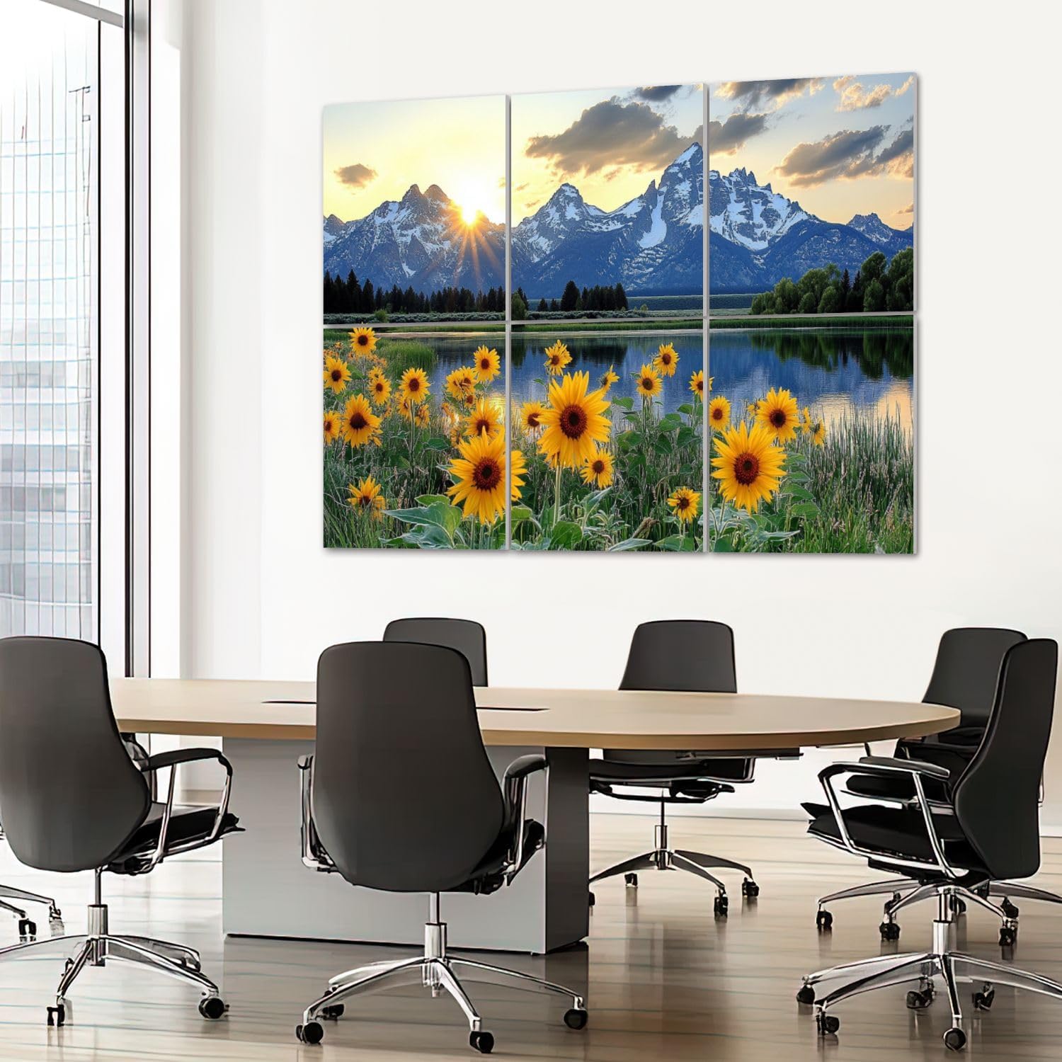 6 Pack Art Acoustic Panels Sound Absorbing Mountain Landscape Sunrise Nature Sunflower Scenery National Park Lake Decorative Soundproof Wall Panels Self Adhesive for Recording Studios Office 72