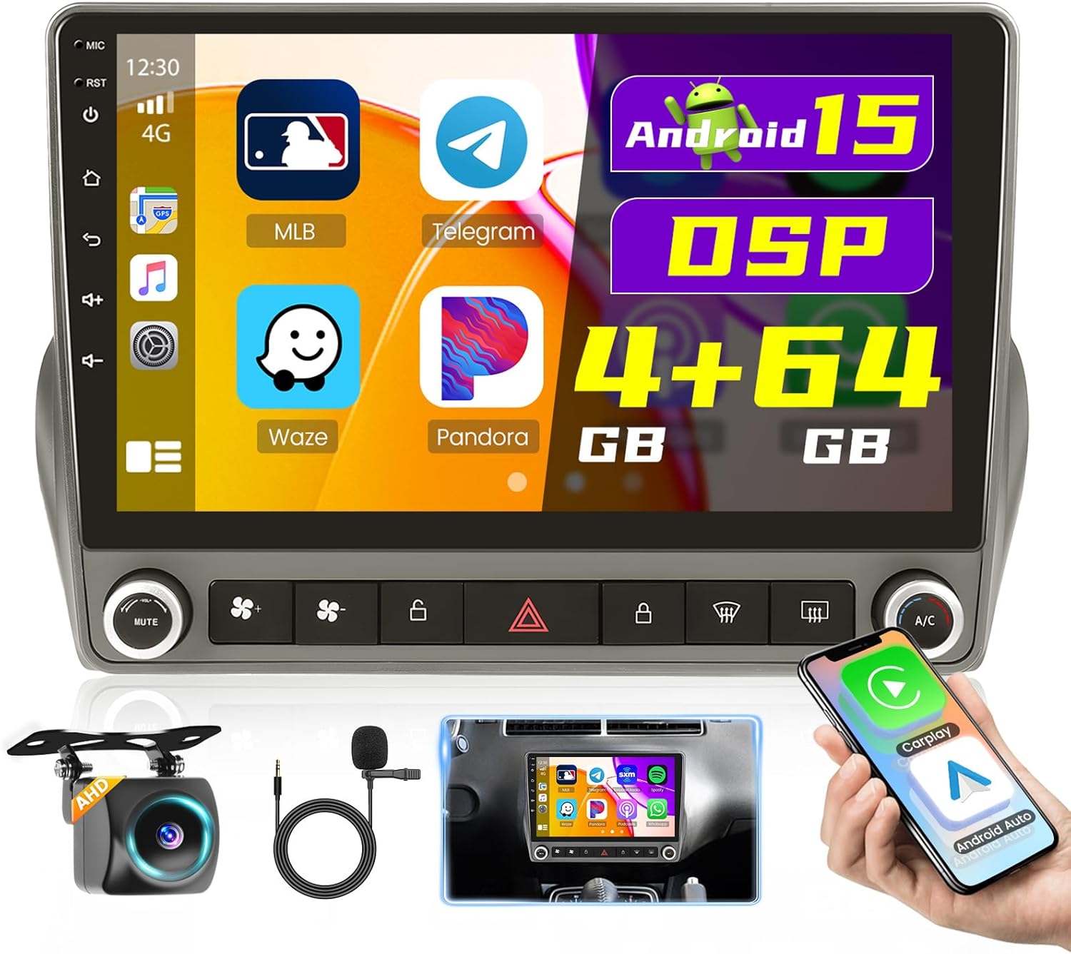 [DSP 4+64G] Android 15 Car Stereo for Chevrolet Camaro 2008-2015, Hikity 9‘’ Touchscreen Camaro Radio Wireless Carplay Android Auto GPS 5G WiFi/Bluetooth SWC FM/RDS/32EQ, 1280P Backup Cam+Mic