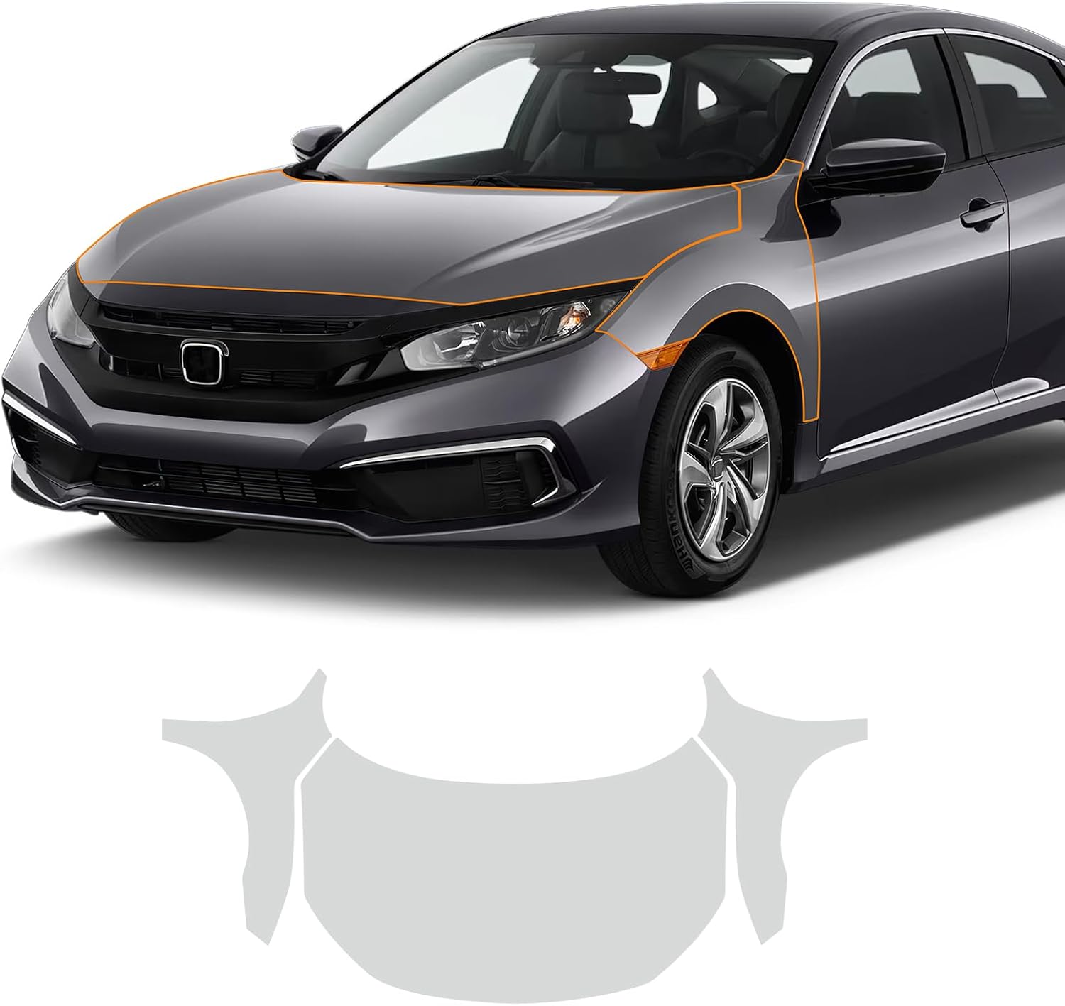for Honda Civic Trim Level 2019-2021 PPF Precut Car Paint Protective Film Self Healing TPU HD Film Scratch Protector Exterior Accessories (Hood + Fender 3Pcs)