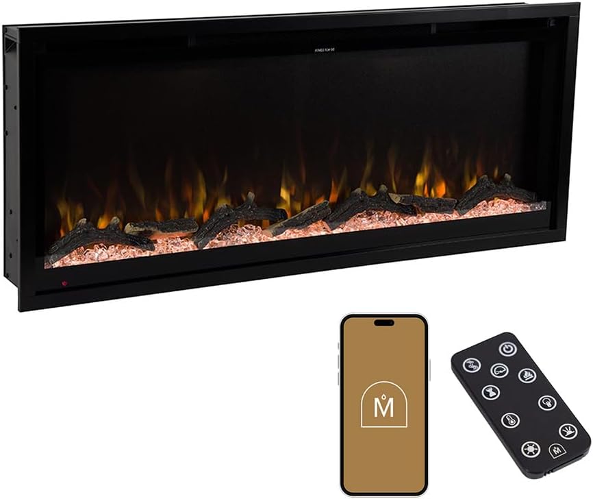 Modern Ember Aerus 42 Inch Smart Linear Electric Fireplace | Recessed in-Wall or Wall-Mount | LED Multiple Flame Colors | Alexa/WiFi Enabled | 5.75” Profile | Remote Included