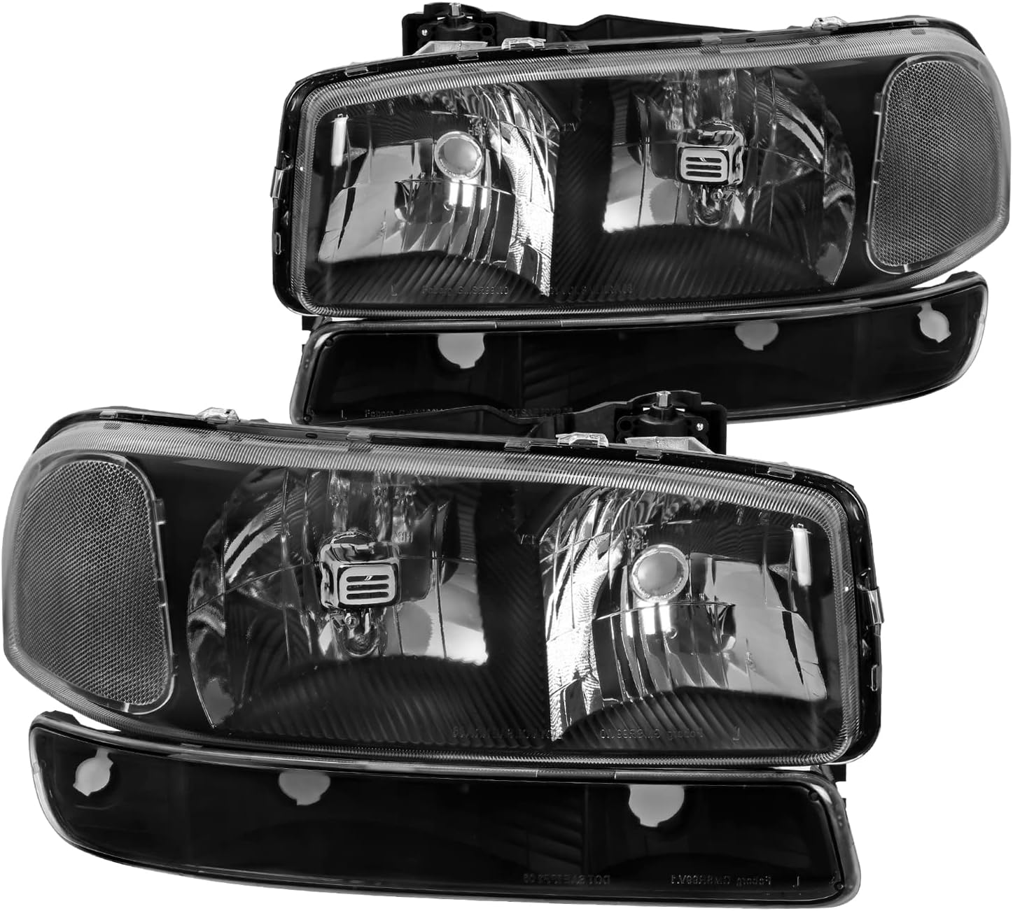 Spec-D Tuning Black Headlights Signal Bumper Lamps Compatible with GMC Sierra 1999-2006, 2000-2006 Yukon XL, L+R Pair Assembly