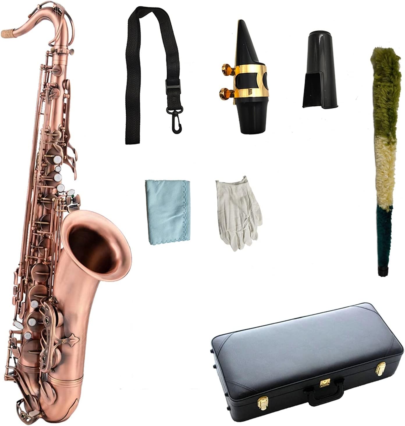 Student Saxophone Tenor Saxophone B Flat Phosphorus Pink Bronze Wind Instrument with Case Accessories Saxophone Set
