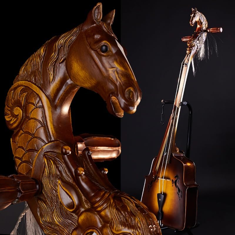 Professional Mongolian 2-string Horse Head Fiddle Horse Head String Instrument Morin Khuur Matouqin Huur Chaoer, Mongolian Cello with Bow. Padded Hard Case. #2993