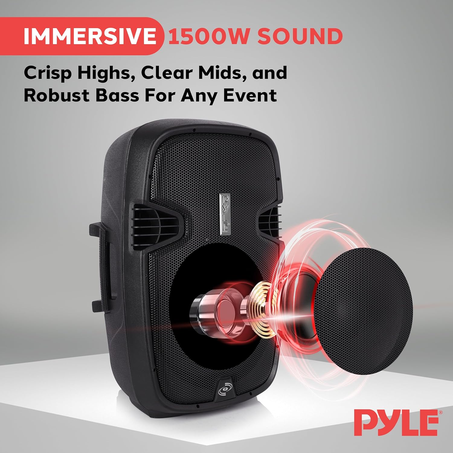 Pyle PPHP155ST Wireless Portable PA Speaker System - 1500W High Powered Bluetooth Compatible Active Outdoor Sound Speakers w/ USB SD MP3 RCA - 35mm Mount, Stand, Microphone, Power Cable, Black, 15