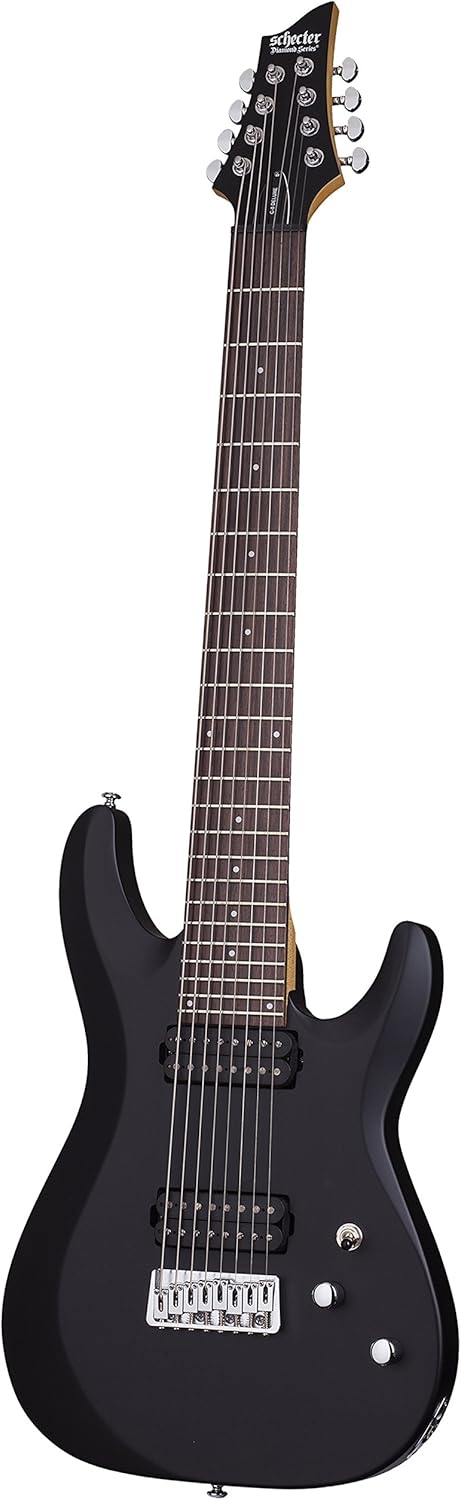 Schecter C-8 DELUXE Satin Black 8-String Solid-Body Electric Guitar, Satin Black