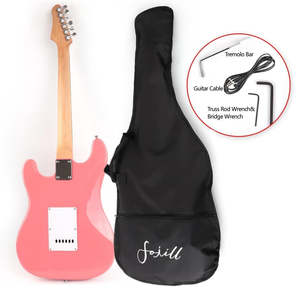 Fojill 39 Inch Electric Guitar Phoenix Body Maple Neck Rosewood Fretboard With Gig Bag (Pink)