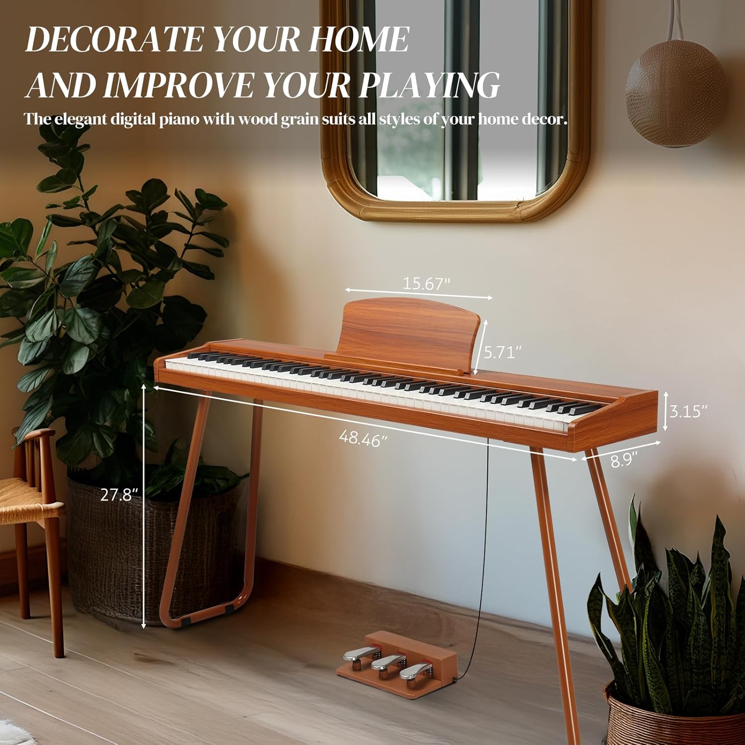 Ktaxon 88 Key Semi-Weighted Keyboard Piano, Digital Piano Keyboard with Professional Triple Pedal, Bluetooth MIDI Function, Advanced Chip and Full Equipment for Beginner (Natural)