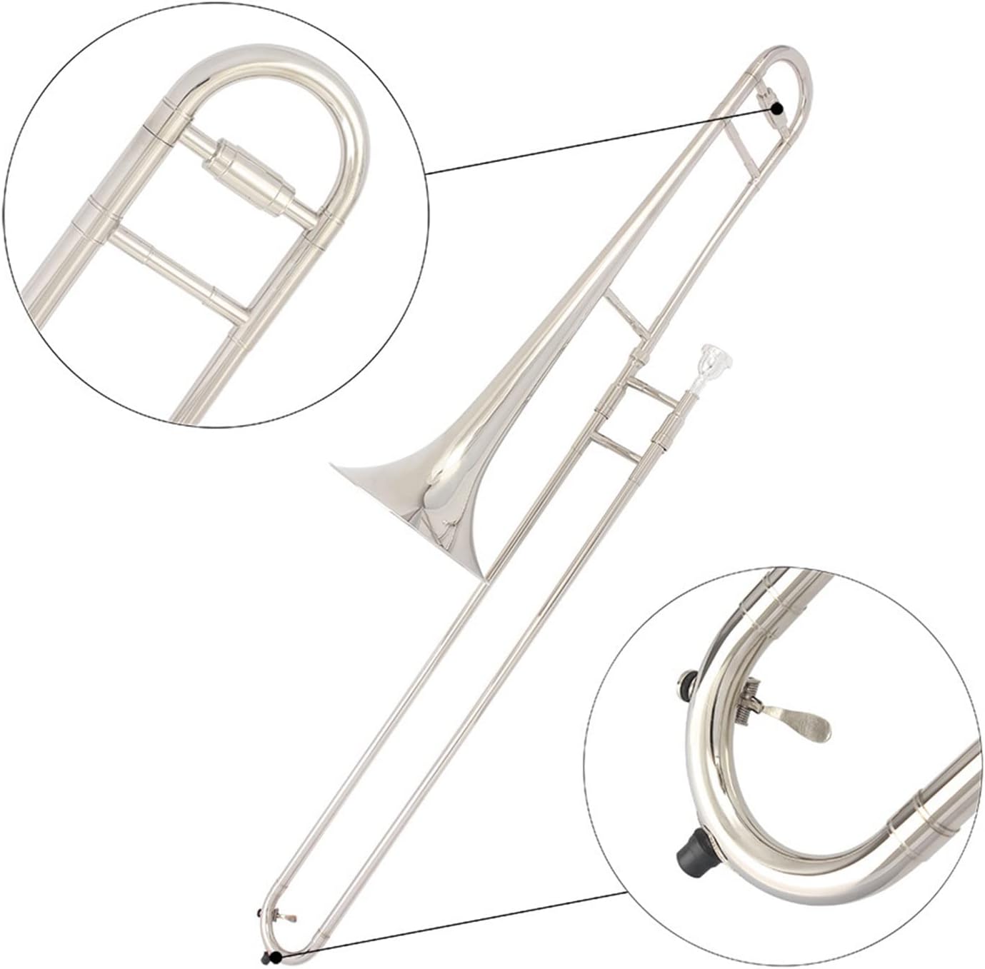 TSTS Alto Trombone Golden Silver Trombone Tube Brass Material Beginner Trombone (Color : Silver)