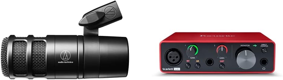 Audio-Technica AT2040 Hypercardioid Dynamic Podcast Microphone (at 2040) & Focusrite Scarlett Solo 3rd Gen USB Audio Interface, for The Guitarist, Vocalist, Podcaster or Producer