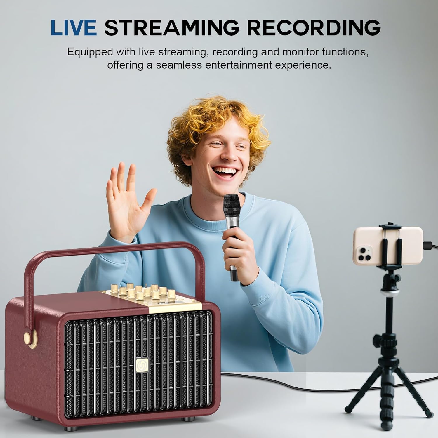 320W Peak Power Karaoke Machine with Rich Deep Bass for Adults Portable Bluetooth Singing PA Speaker System Bass/Treble Adjustment with 2 UHF Wireless Microphones for Home Party Wedding Outdoor