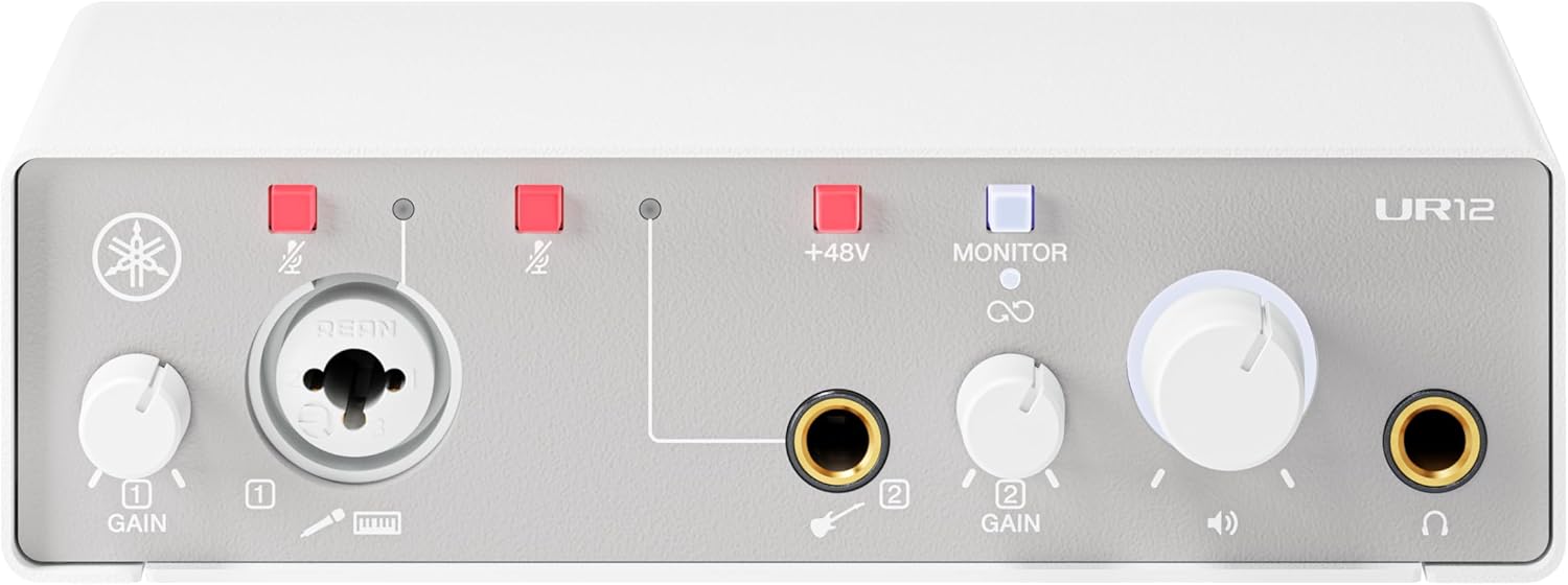 Yamaha 2-in/2-out USB-C Audio Interface with 24-bit/192kHz Support, 1 Combo/1 TRS inputs, Direct Monitoring, Loopback, and Steinberg Software Suite, White UR12MK3 W