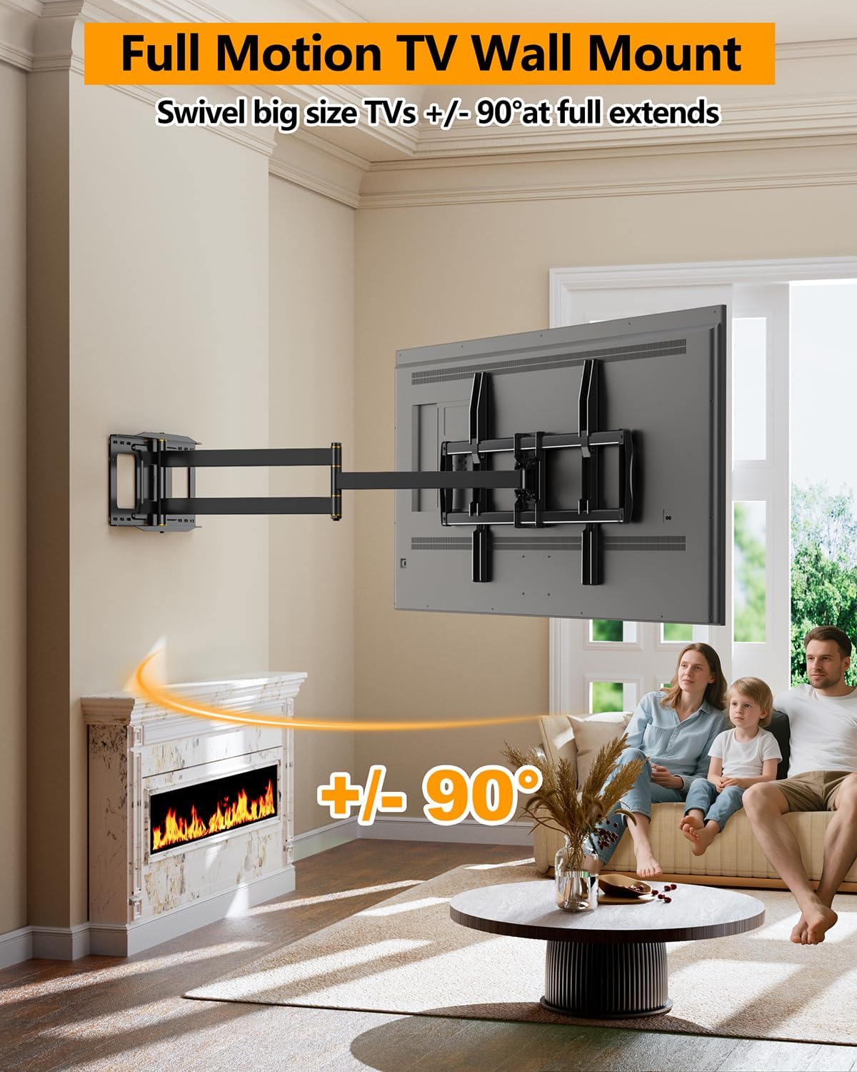 FORGING MOUNT 43–110 inch Long Arm Full Motion TV Wall Mount Holds 176 lbs, VESA 900x600mm, 42.8″ Long Extension for Screen Centered on Living Room,Heavy Duty TV Mount, Tilt, Fits 12″/16″/24″ Studs,