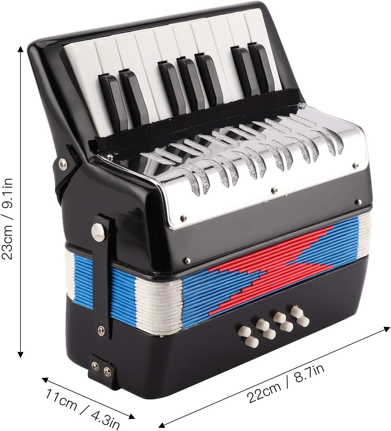 Eujgoov Accordion Musical Piano Keyboard Rhythm Training Spring Instrument 17 Key 8 Bass Black