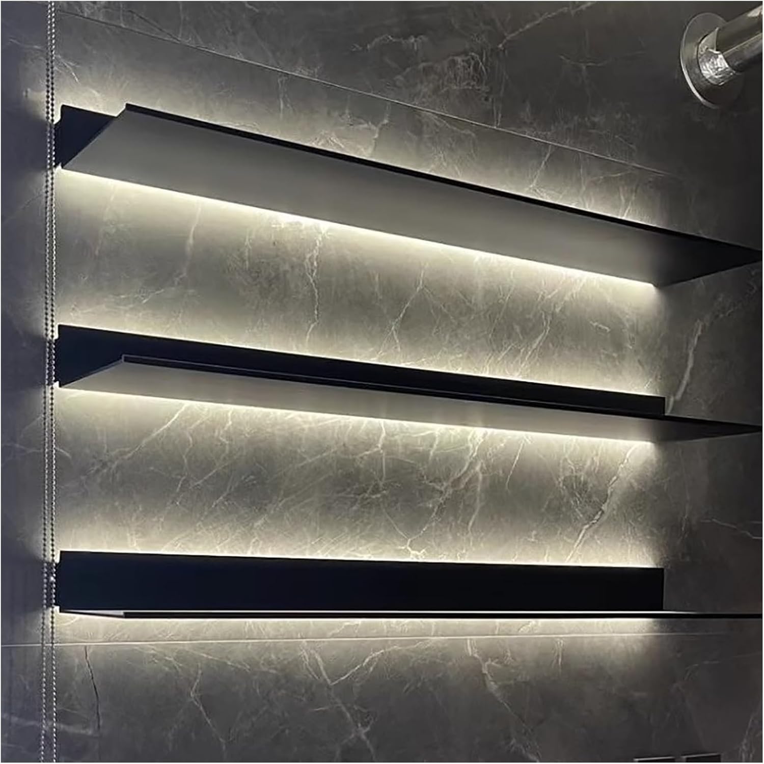 Metal Wall Mounted Display Stands, Floating Display Shelf with Built-in Illuminated LED Light and Transformer, Lighted Display Stand for Entrance Living Room Bedroom Bathroom,1 Pack (Color : Black,