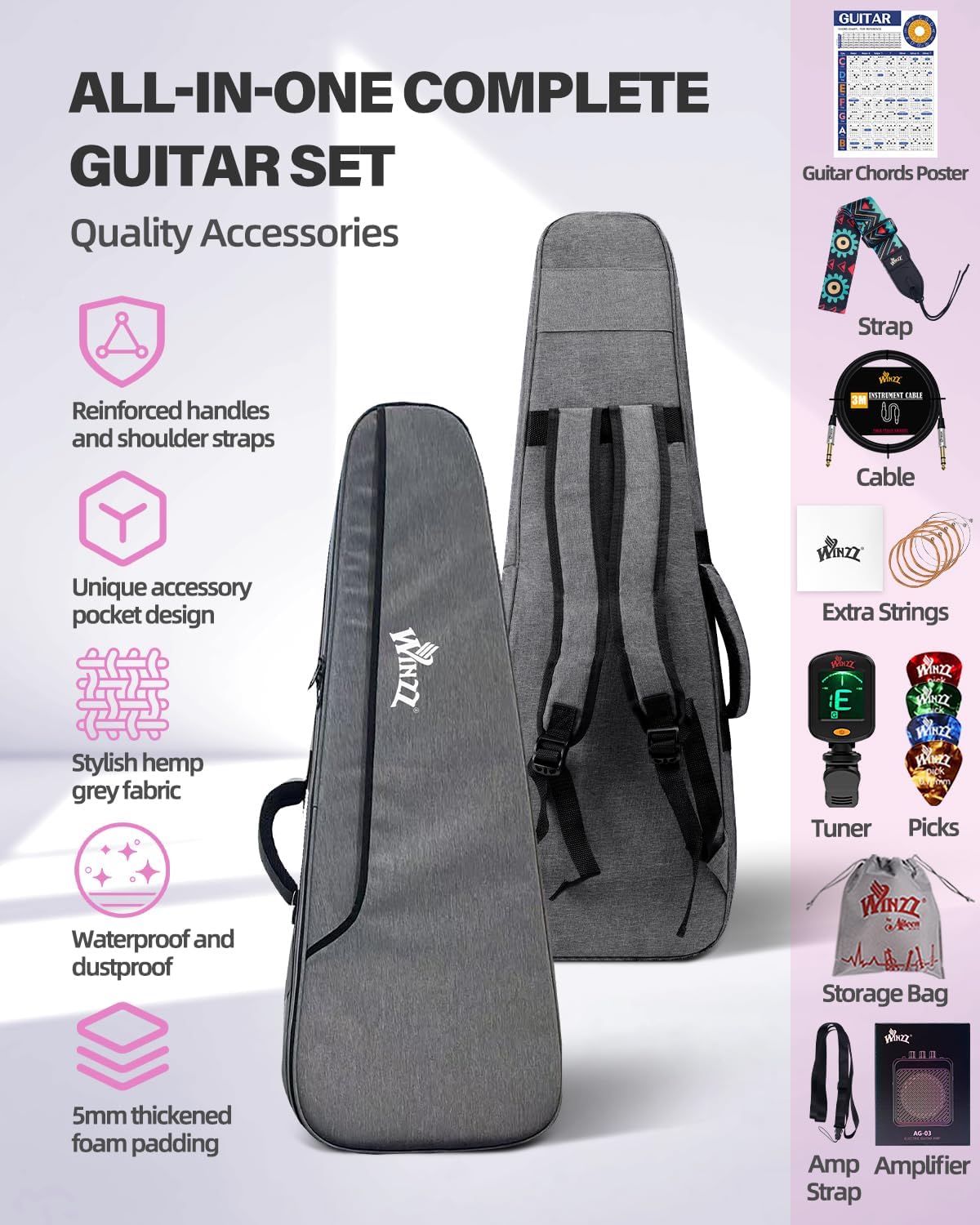 Winzz 30 Inch Kids Electric Guitar Beginner Kit, Junior 1/4 Size Mini Electric Guitar for Children Complete Stater Set with Amp, Gloosy Blue Colour