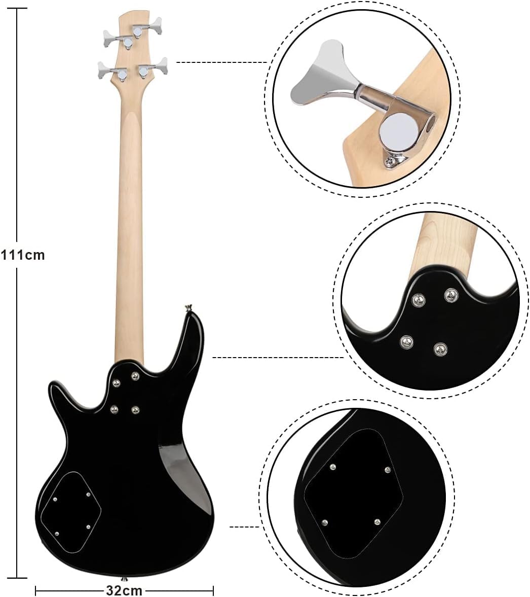 Electric Bass Guitar 4 Strings Full-Size Standard Bass PB-Style Beginner Kit Black for Starter with Gig Bag Guitar Strap and Guitar Cable (IB-black)