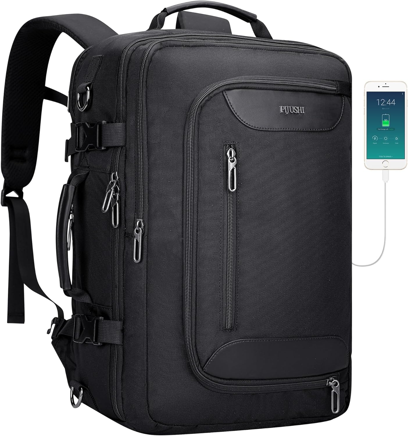 PIJUSHI Travel Backpack for Women Men Flight Approved Carry on Bag 16 inch Laptop Personal Item Daypack with Shoe Compartment(PE038 Black)