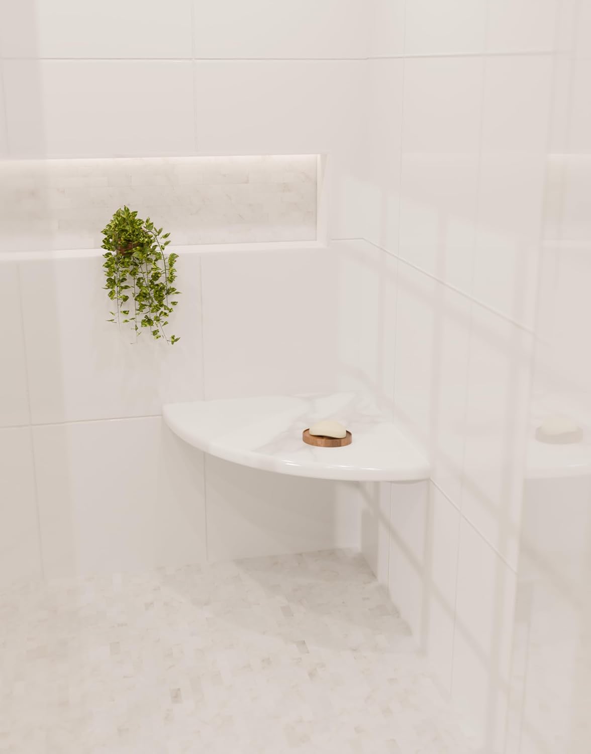 18 Inch Calacatta Engineered Marble Corner Shower Shelf Bathroom Caddy, Wall Mounted Shower Shelf, Classic Flatback Design