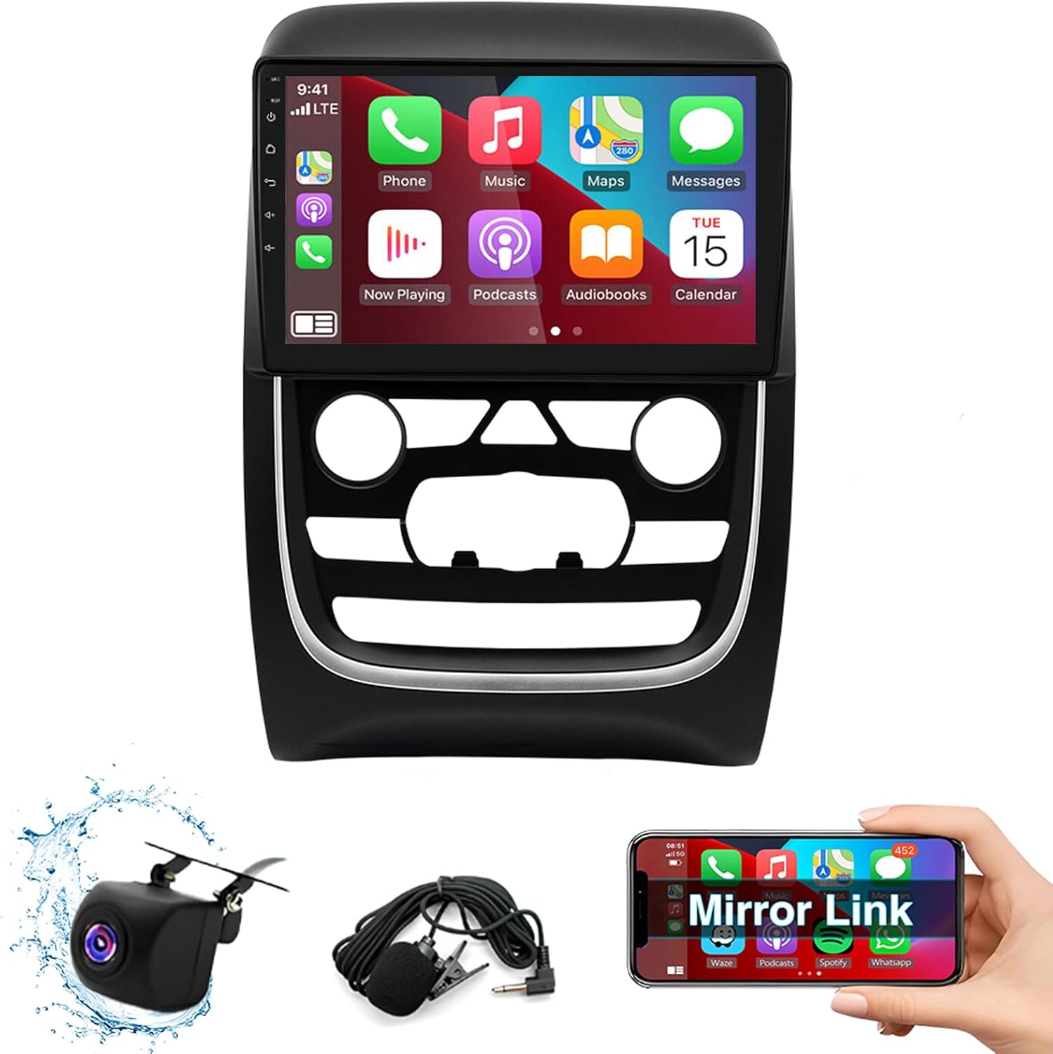 Android 13 Double Din Car Stereo Fit for Dodge for Durango 2014-2020,9inch Touch Screen 2G+32G Wireless CarPlay Radio with Android Auto Support GPS Navigation Mirror Link FM Backup Camera