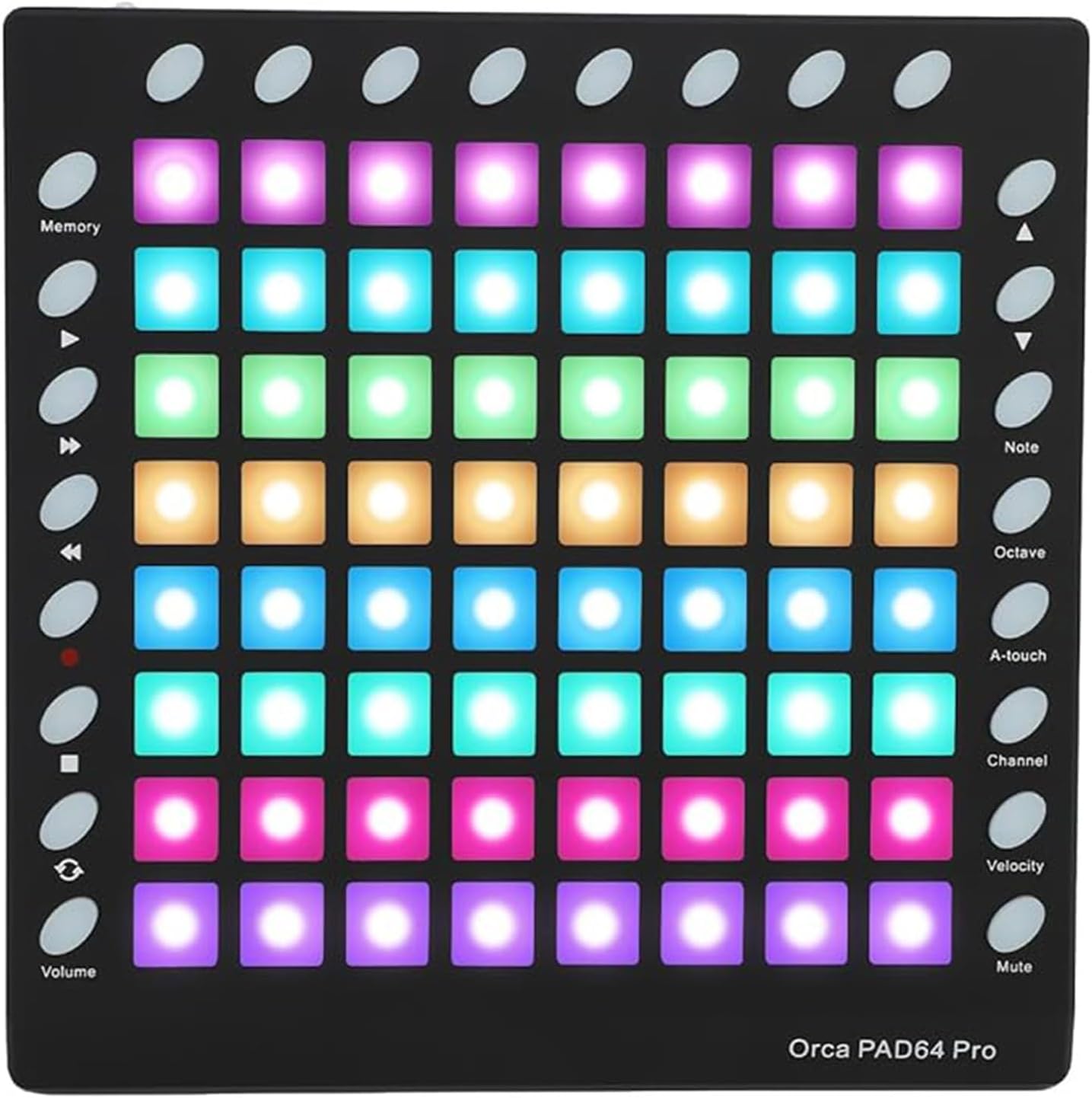 Portable USB MIDI Drum Pad Controller 64 RGB Backlit Pads 24 Buttons Built-in 128MB Sound Module with Cable