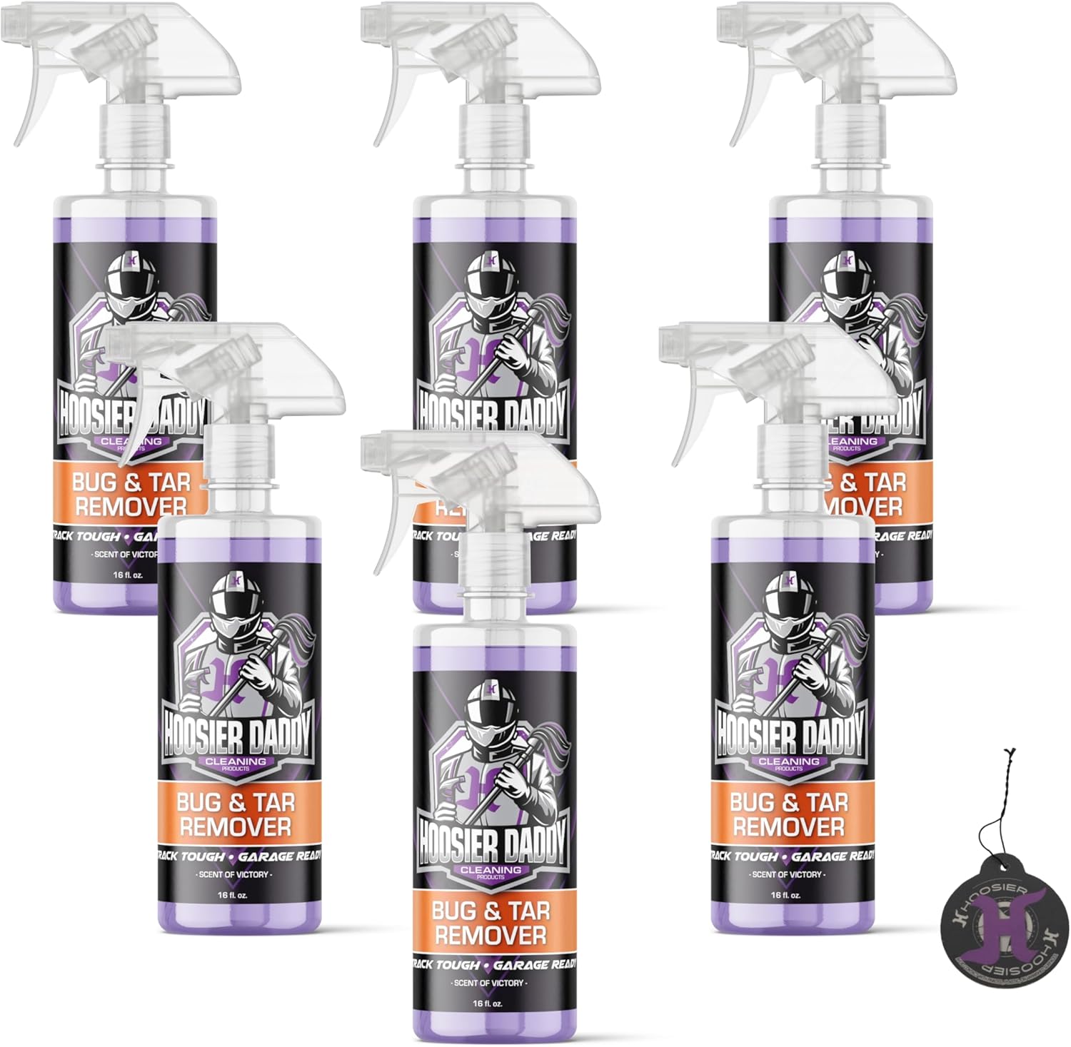 Hoosier Daddy 16oz Car Bug & Tar Remover - Fast-Acting Formula Dissolves Tough Bugs, Tar, & Sap - Easy Spray-On, Wipe-Off Solution for a Spotless Polished Finish + Air Freshener (6-Pack)