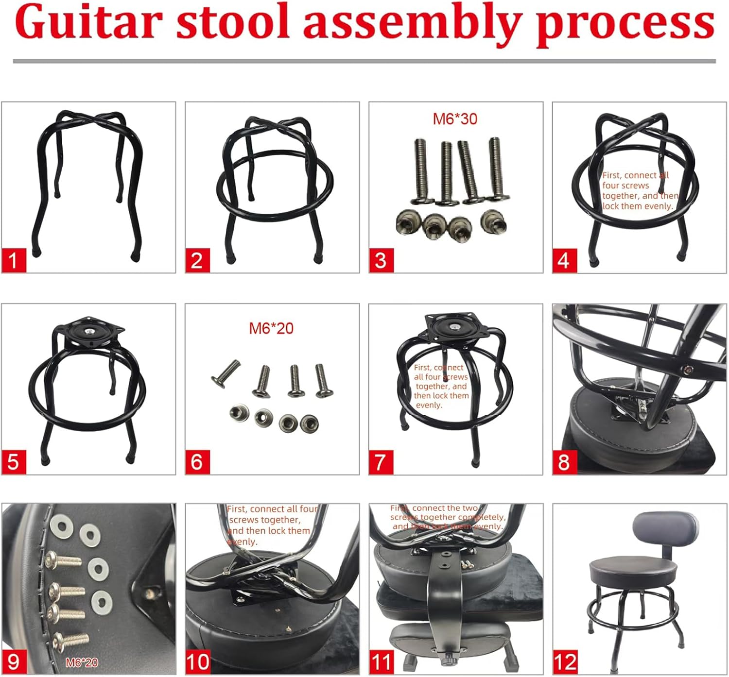 EASTROCK Guitar Stool with Backrest – Guitar Stools for Adults, Guitar Chairs with Padded Cushion and Footrest, Suitable for Acoustic, Electric & Bass Guitars