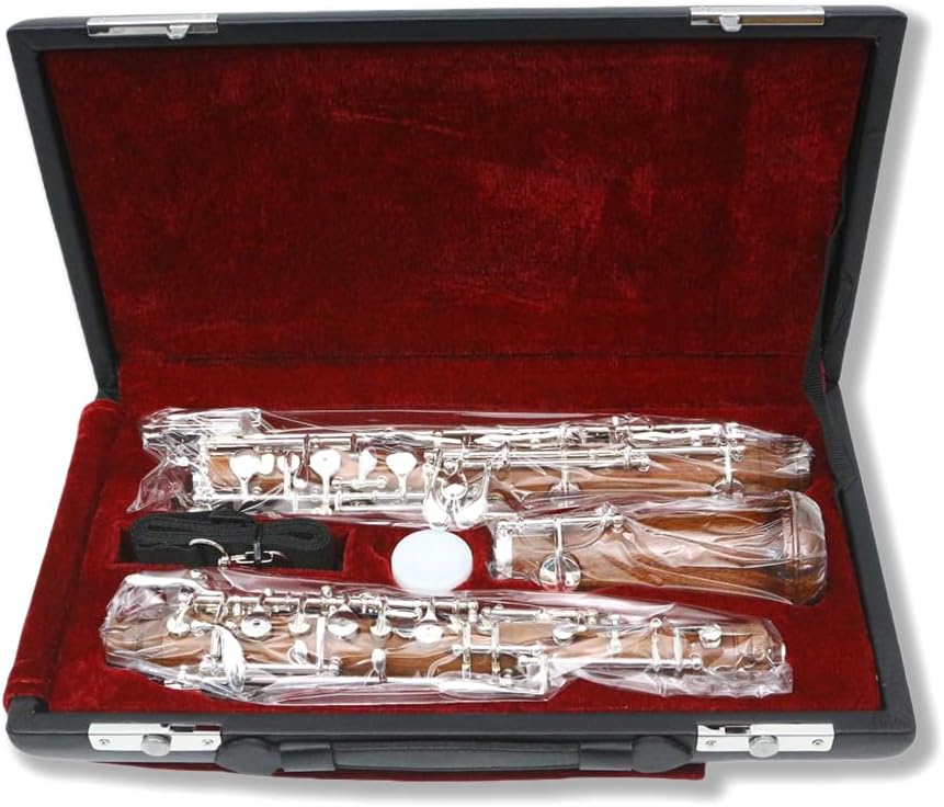 Yinfente Professional Oboe Silver Plated Rosewood C Key Left F Resonance Semi-Automatic Woodwind Instrument With Oboe Reed&Gloves&Leather Case+ Carry Bag&Cleaning Cloth&Cap Cork&Grease&Screwdriver