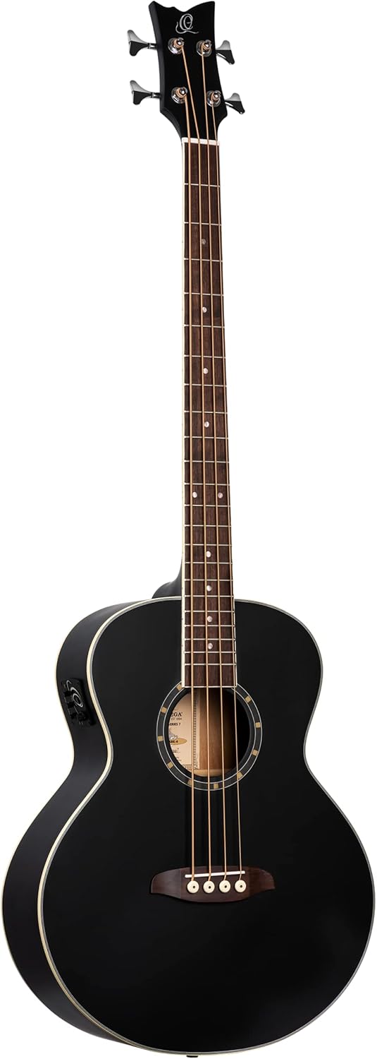 Ortega Guitars Deep Series 4 String Acoustic Bass Guitar, Right-handed, Black, (D7E-SBK-4)
