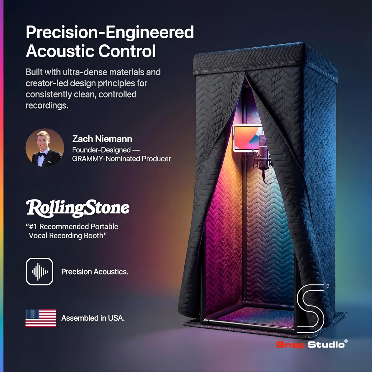 'Snap Studio' Portable Recording Booth | '#1 Vocal Booth' Rolling Stone | Record Crisp, Dry, Echo-Free Vocals at Home or On-The-Road | The Original & Best Studio Booth, Trusted By Singers & Voiceover