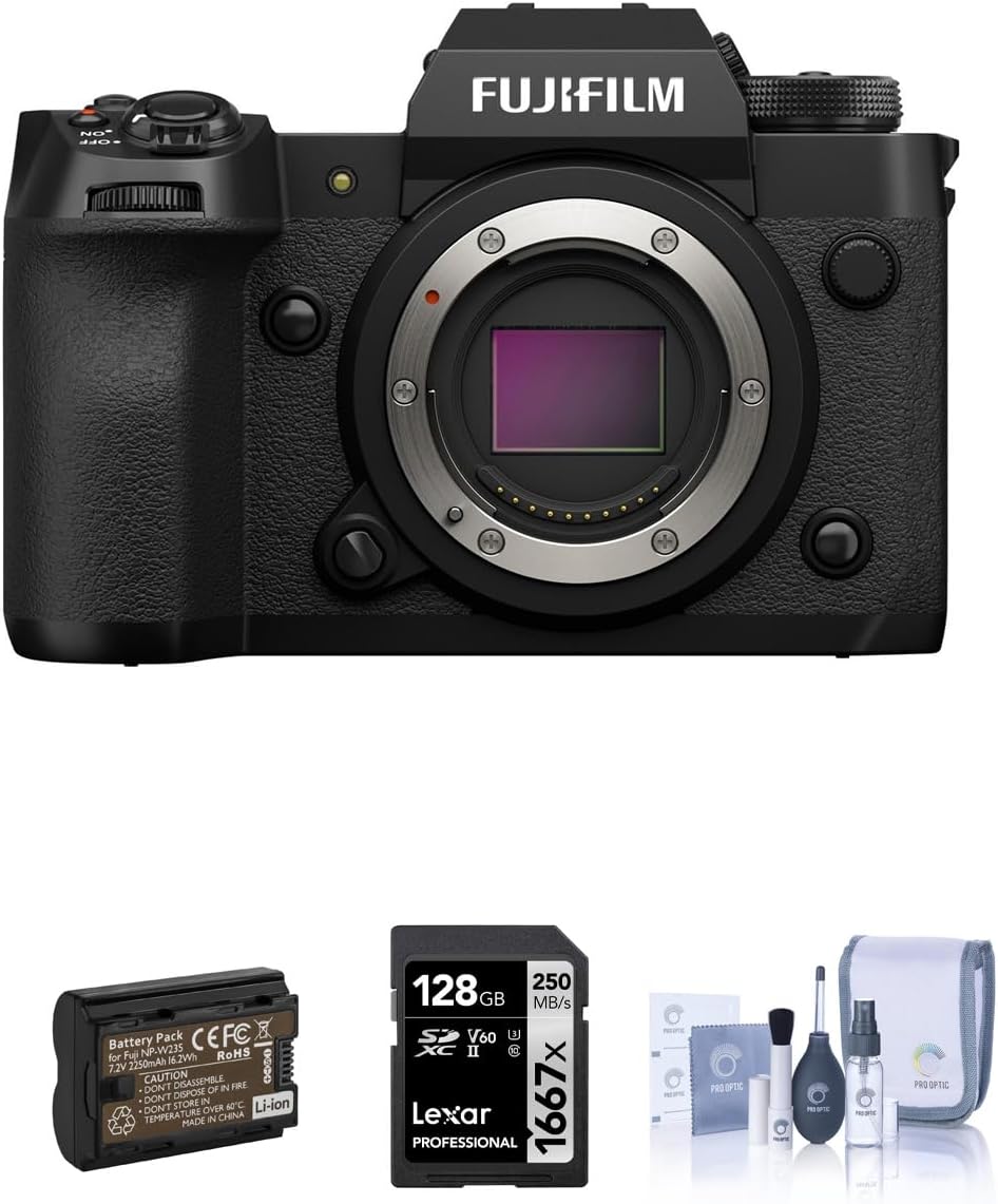 Fujifilm X-H2 Mirrorless Camera, Black Bundle with 128GB SD Card, Extra Battery, Cleaning Kit