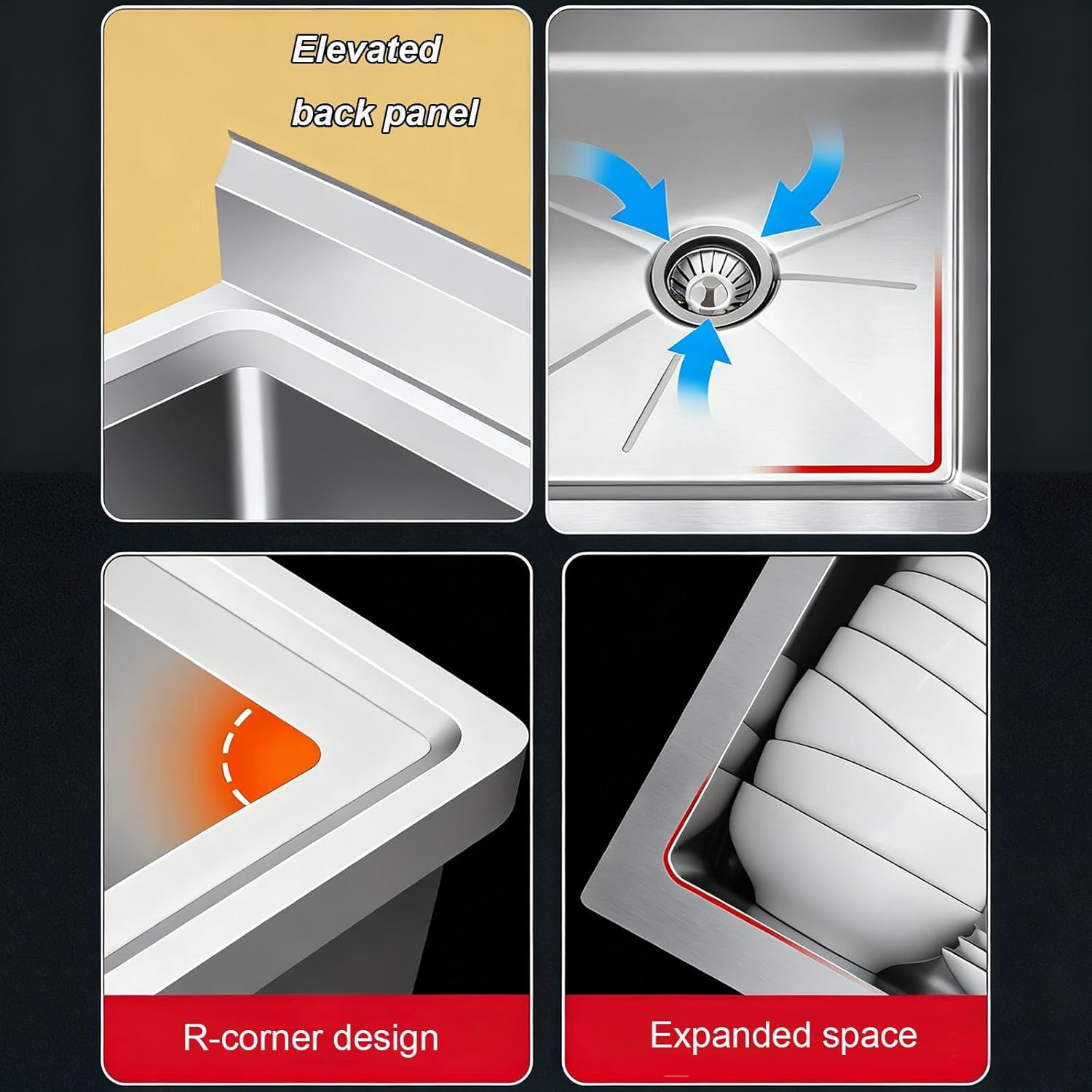 Adjustable-Leg Stainless Steel Sink Freestanding Commercial Double-Bowl Sink Cabinet Multi-Functional Storage Cabinet with Rounded Corners Designed for Construction Site Kitchens