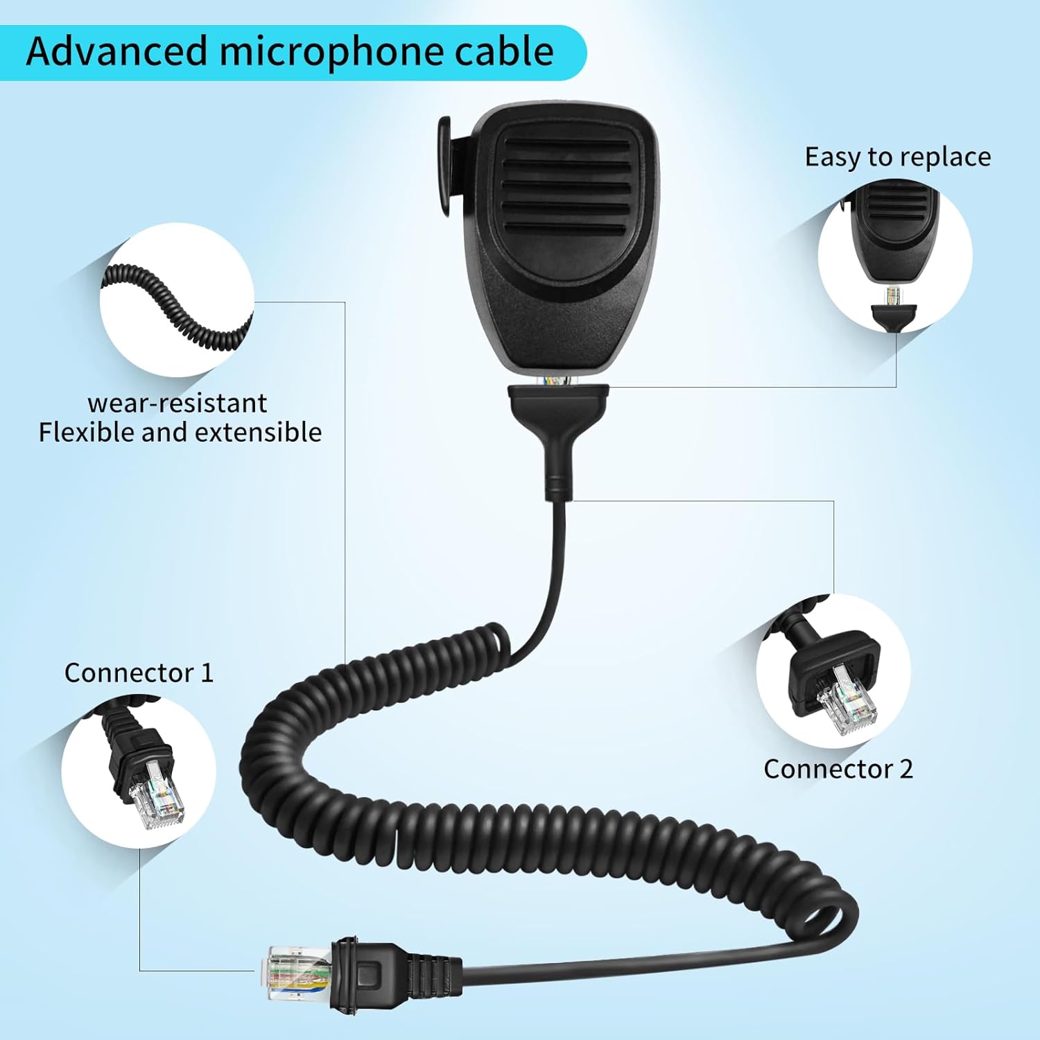 10-Pack RJ-45 8 Pin to 8 Pin KMC-30 KMC-32 Microphone Mic Cable Cord Wire for Kenwood KMC-35 TK-7100 TK-760 TK-768 TK-762G TK-780G M-261A TM-271A Radi Handheld Microphone