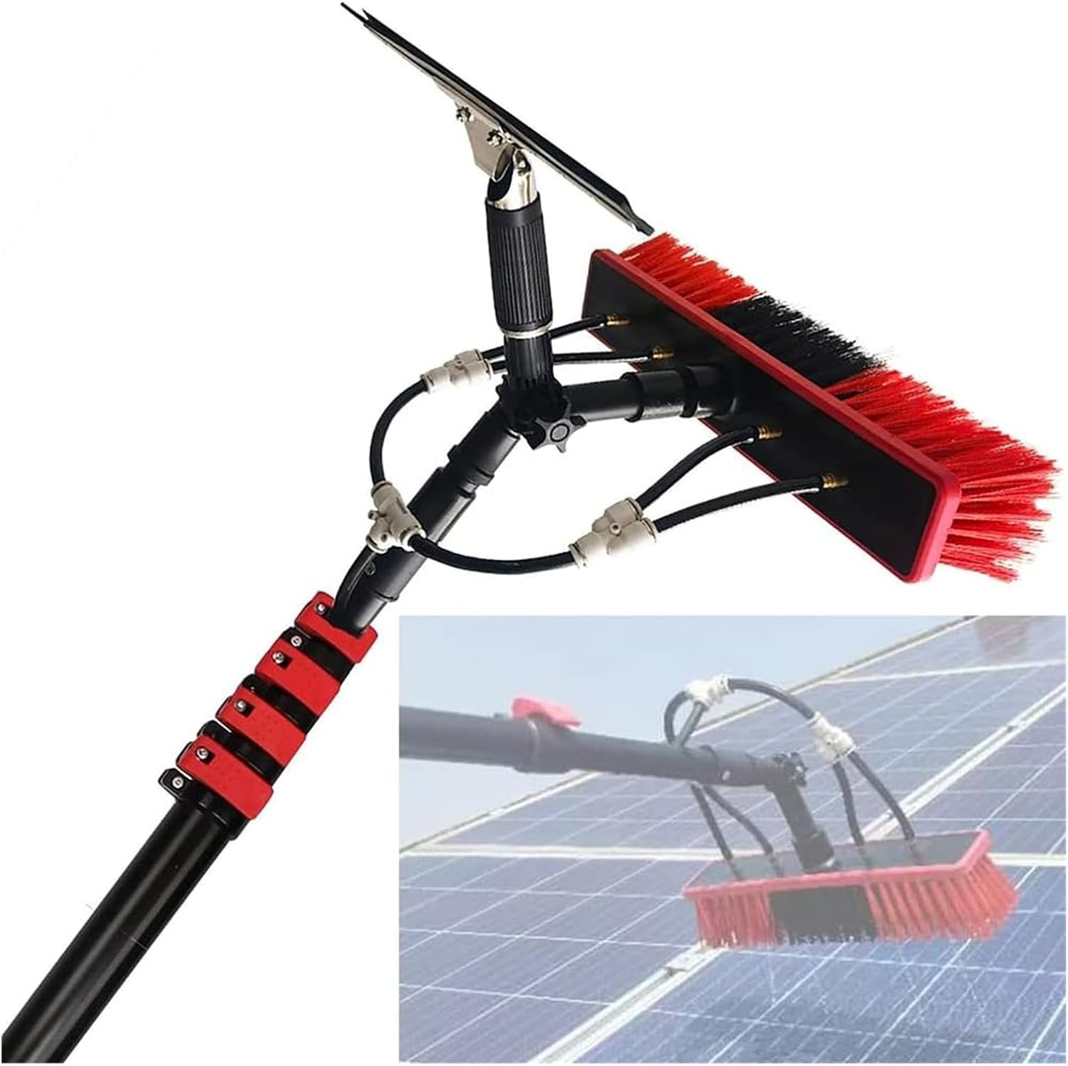 Water Fed Pole Kit, Water Fed Telescopic Brush, Water Fed Cleaning System, 3-in-1 Aluminum Outdoor Window Cleaner, Cleaning Tool for Window Glass, Solar Panel(6m)