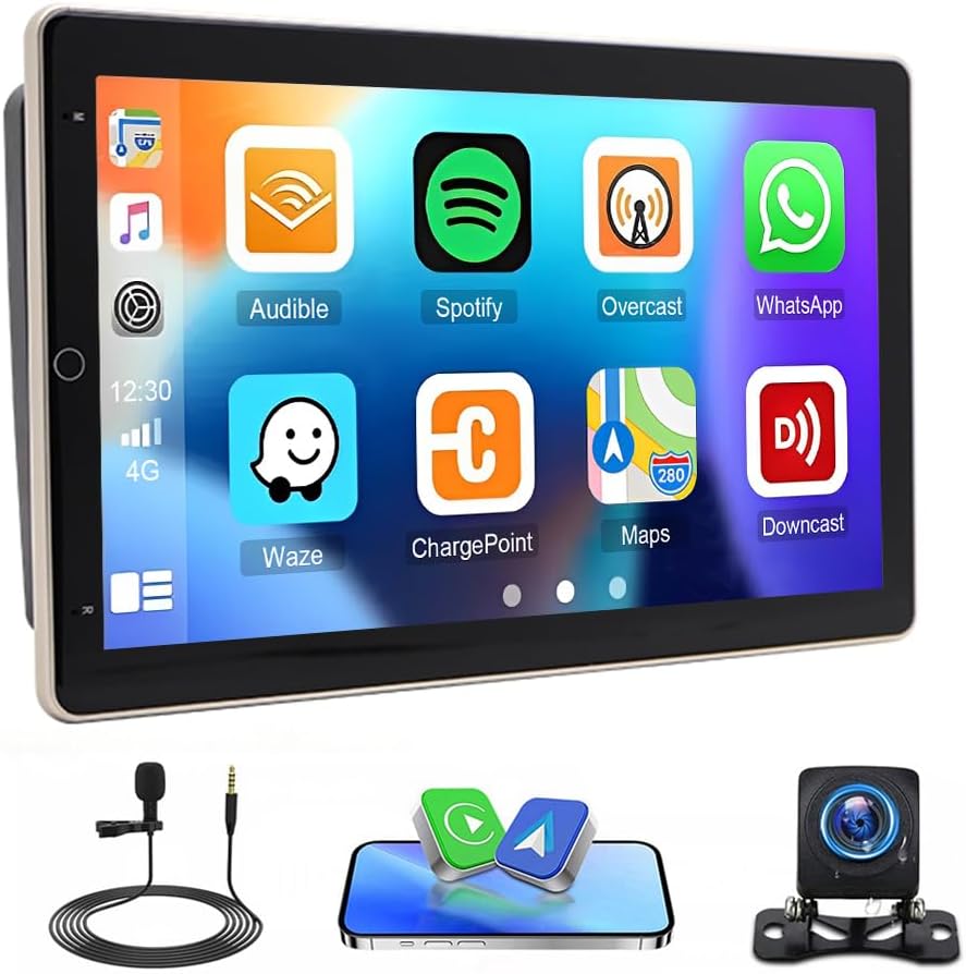 Car Stereo Radio Compatible for Dodge Ram Pickup 2009-2012 with Carplay Android Auto GPS Navigation 10in Touchscreen Car Radio Player with Bluetooth WiFi SWC Mirror Link Split Screen + Backup Camera