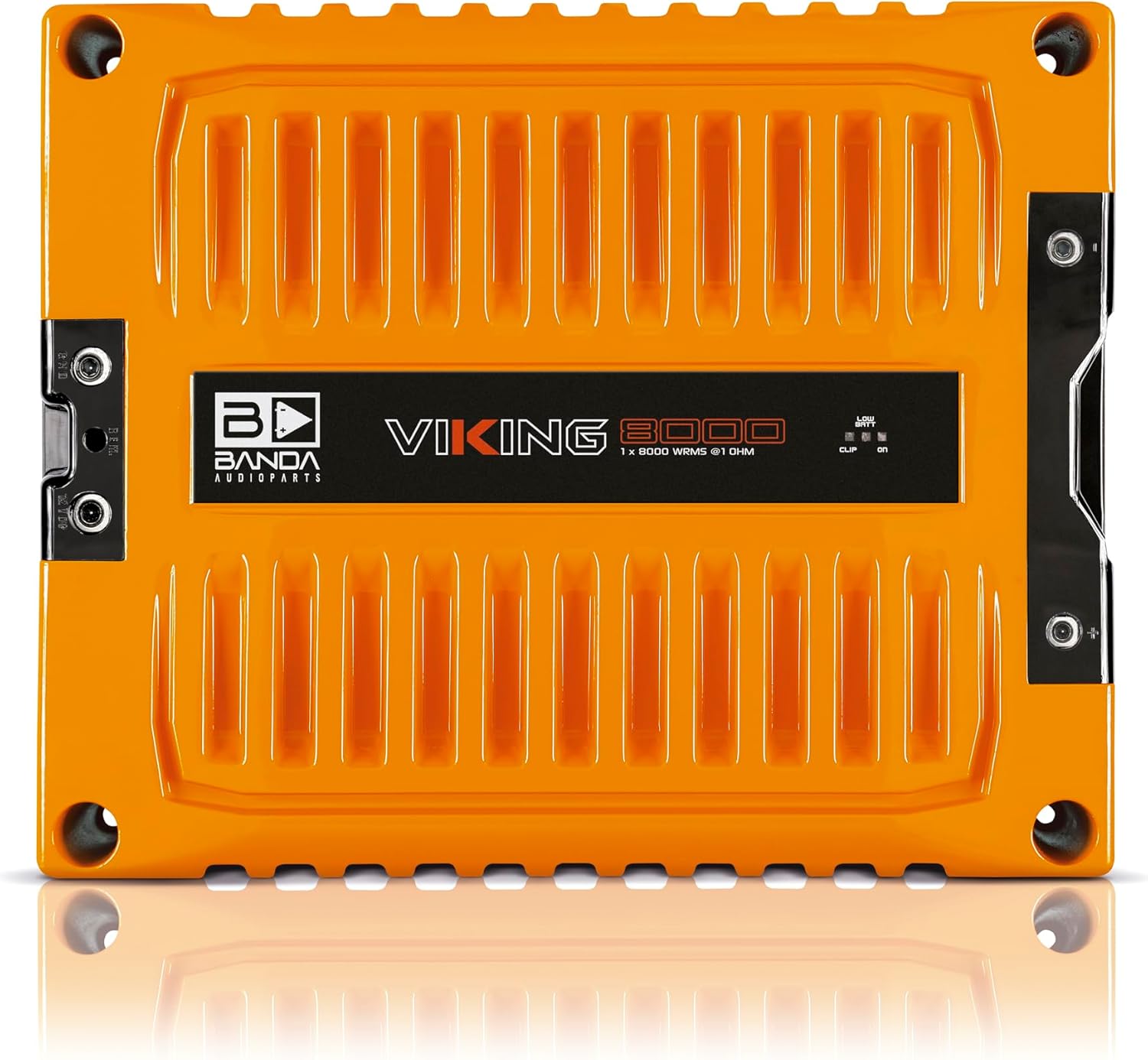 Banda VIK8000.1ORANGE New Viking 8000 Watts Rms Amplifier Audio Car Speaker 1-Ohm Full Range Crafted with Aluminum Chassis, LED Indicators - Orange