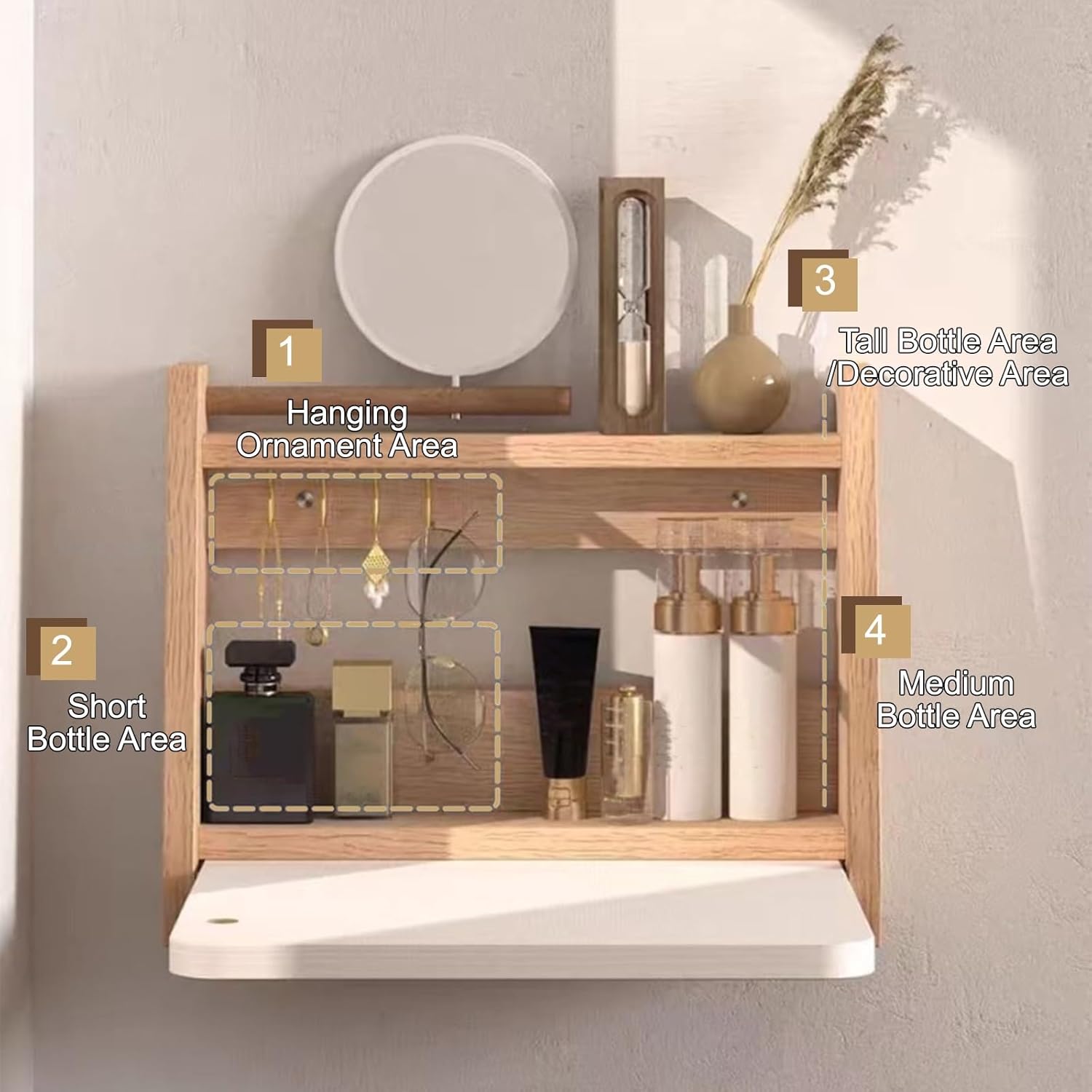 JHDXL Floating Vanity Desk, Small Wood Vanity Desk with Mirror, Floating Makeup Vanity for Wall, Fold Down Wall Mount Hairdressing Desk, for Bedroom(Yellow 2,40cm/15.7in)