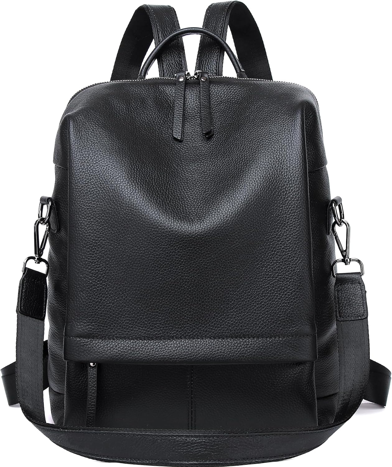 Genuine Leather Backpack Purse for Women, Fashion Designer Soft Backpack with Large Compartment Black