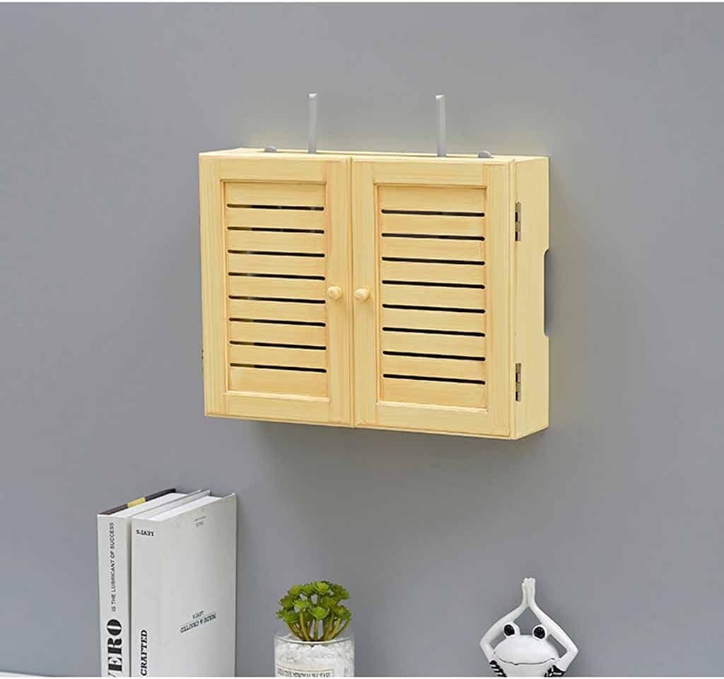 Hollow Router Storage Rack TV Component Suspension Rack Wall Mount Storage Rack Floating Shelf (Color : Maroon, Size : 36x9.5x28cm) (Wood Color 36x9.5x28cm)