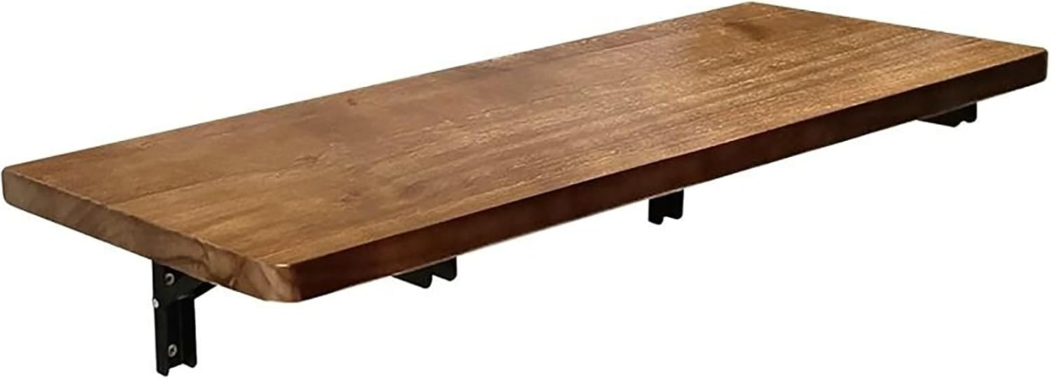 Wall Mount Desk Wall Drop Leaf Table Solid Wood Wall Mounted Folding Dining Table with Rounded Corners Space Saving Kitchen Table with Metal Stand Extendable Floating Table for Small Spaces(120*30cm/4