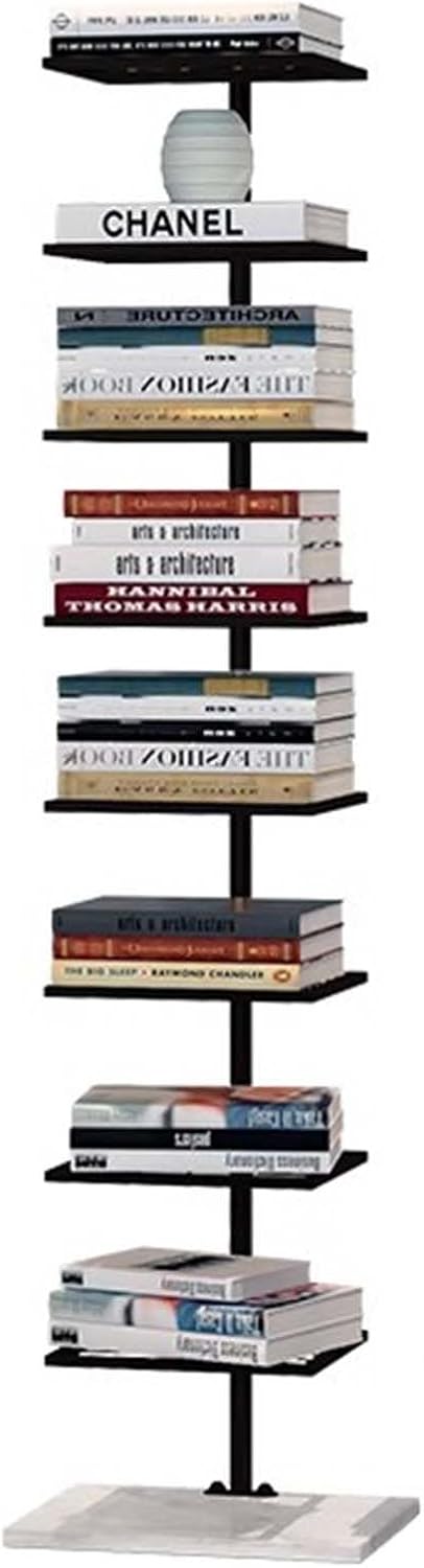 Black Floor Bookshelf for Home Office, Modern Spine Book Tower Display Shelves, Vertical Metal Floating Bookcase with Base, Easy to Assemble(8-Tier 150cm (59