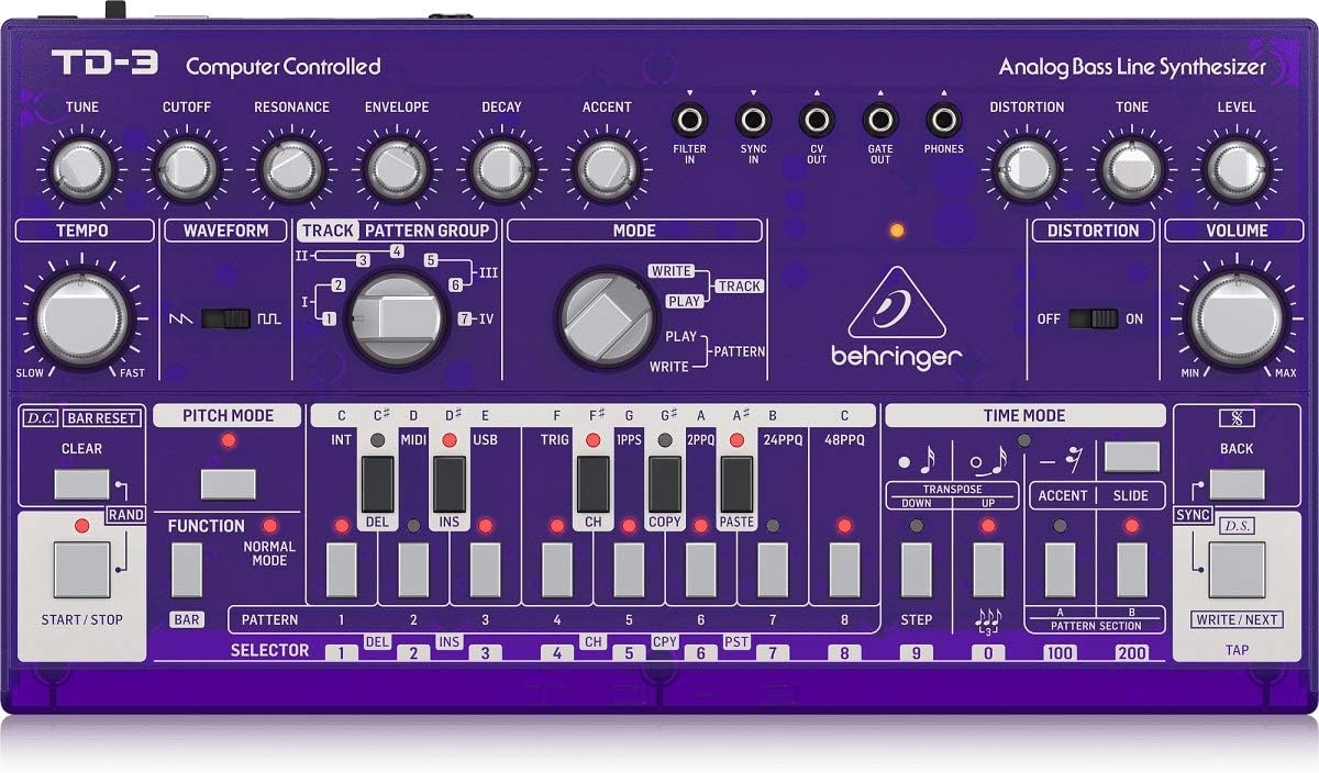 Behringer TD-3-GP Analog Bass Line Synthesizer with VCO, VCF, 16-Step Sequencer, Distortion Effects and 16-Voice Poly Chain
