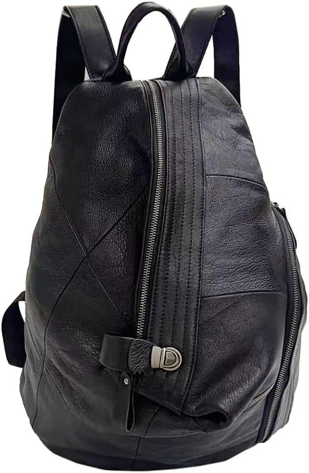 Genuine Leather Backpack Hand Spliced Cowhide Large Capacity Retro Anti-theft Lock Buckle Shoulder Bag