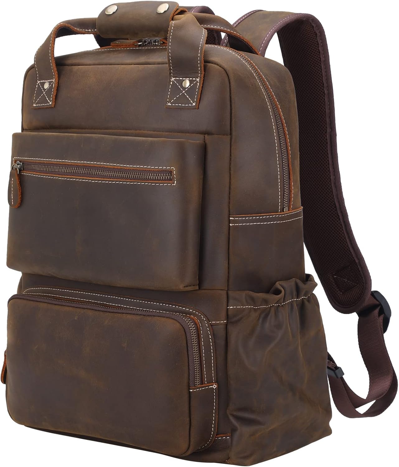 TIDING Vintage Full Grain Leather 17 Inch Laptop Backpack for Men Large Business Travel Daypack Computer Rucksack, Brown