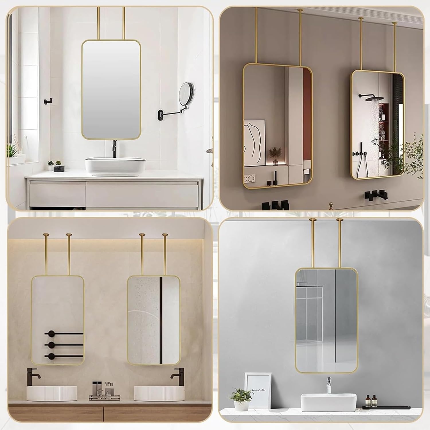 Ceiling Mounted Entryway Mirror Ceiling Vanity Make Up Mirrors Hanging Bathroom Mirror Mount Mirrors Metal Pole Ceiling Suspended Mirror Corner Mirror Wall Mount Square Shaped Wall Decor For Bedroom(7