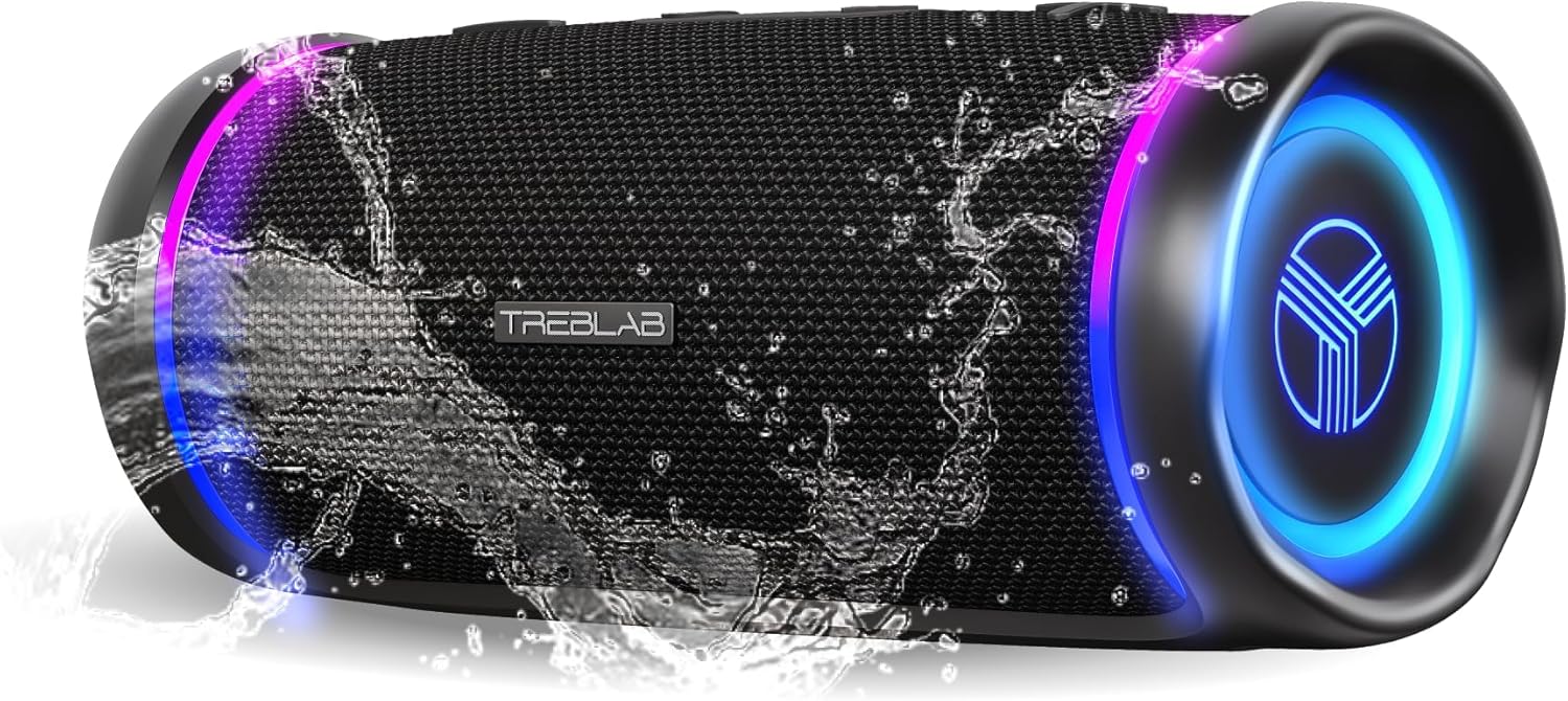 TREBLAB HD77 Bluetooth Speaker - Powerful 360° Sound with Impactful Bass, 30W Portable Wireless Audio, 20H Battery, IPX7 Waterproof, TWS Stereo, Shockproof Design for Outdoor, Beach, Pool, Jobsite