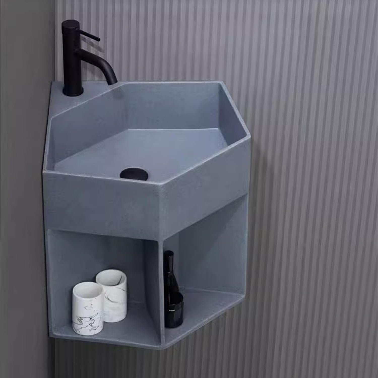 Bathroom Sink Corner, Corner Wall Mount Multifunctional Practical Ceramic Sink for Bathroom, Laundry Room, Living Room, Balcony,Grey